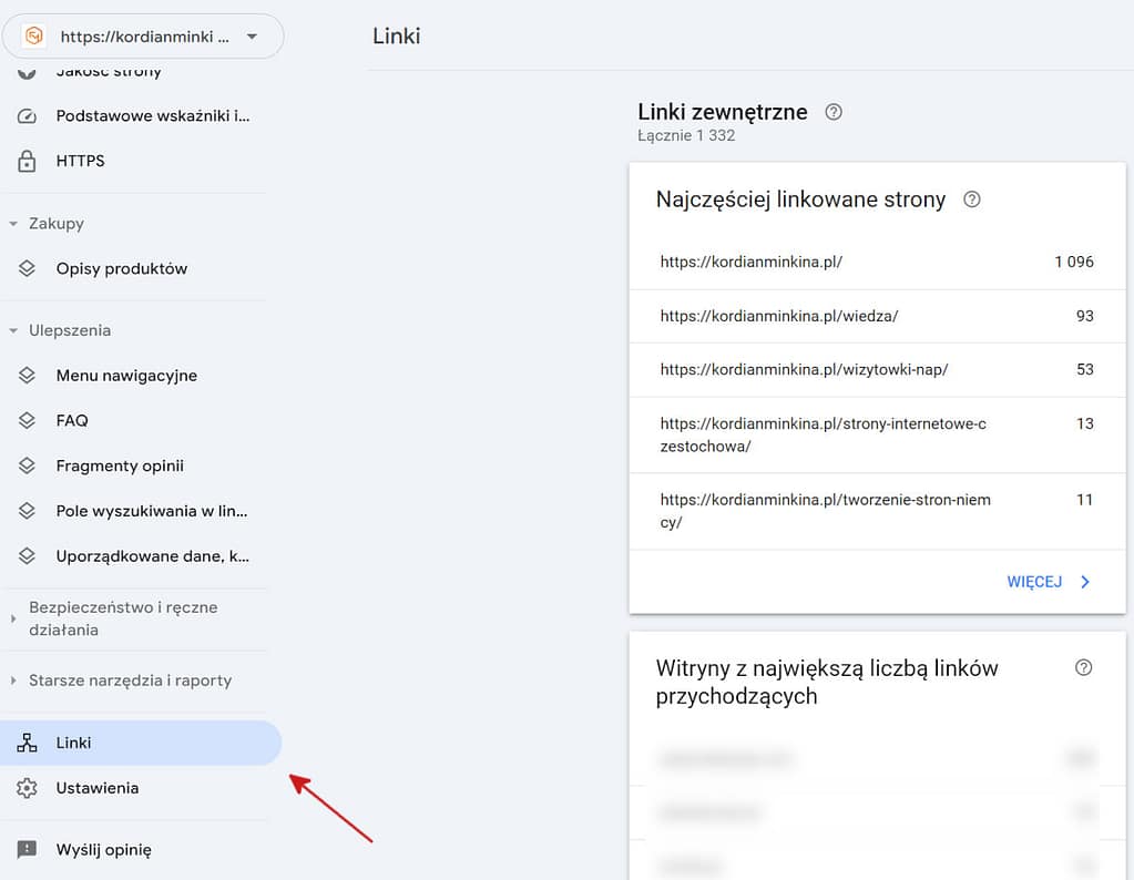 linki zewnętrzne w search console